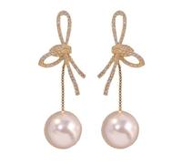 Trendy Ribbon Bow Knot Drop Earrings for Women Cartilage Ear Piercing Sweet Bow Long Tassel Pearl Ear Jewelry Accessories Daily Wear Earrings