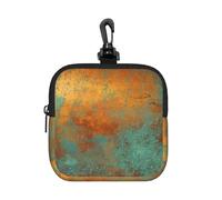 Trendy Rich Copper Patina Metallic, Coin Purse Square Zipper Storage Bag, Change Pouch with Lobster Buckle Clasp Buckle, Change Purse