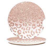 Trendy Rose Gold Glitter Leopard Absorbent Cup Holders Car Coasters,Ceramic Stone Drinks Coaster Set for Women Man 2.56"(2 Pack)