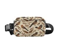 Trendy Running Belt Bag Waist Pack for small businessman Boho Bird Leaf Floral Folk Brown Belt Bag Travel Wallet with Adjustable Strap Waterproof for Travel Vacation Running