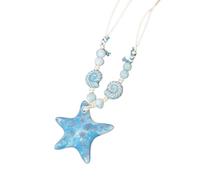 Trendy Sea Inspired Beaded Necklace with Starfishes and Shell Detail Stylish Vacation Accessory Ideal for Gift Giving Blue Shell Pendant Necklace, One Size, as described, as described