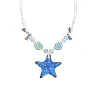 Trendy Sea Inspired Beaded Necklace with Starfishes and Shell Detail Stylish Vacation Accessory Ideal for Gift Giving Blue Shell Pendant Necklace, One Size, as described, as described