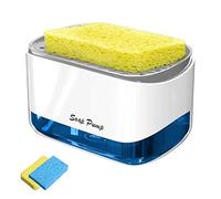 Trendy Soap Dispenser and Sponge Holder for Kitchen Sink, 2 in 1 Dish Washing Soap Dispenser Caddy, Countertop Soap Pump Dispenser, Sponge Caddy, Easy Refill/Durable/Non-Slip Base (with 2 Sponges)