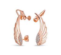 Trendy Spiritual Guardian Angel Wing Feather Cartilage Ear Cuff Wrap Earrings For Women Rose Gold Silver Plated Stabilizing Adjustable Screw Back Clip