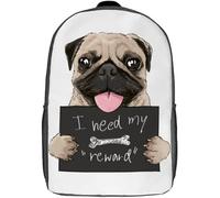 Trendy Sports Bag Funny Pug I Need My Reward Rucksack Waterproof Backpack for Hiking, Camping, Work, 42X32X14Cm