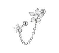 Trendy Stainless Steel Double Pierced Chain Ear For Women Colorful Zircon Piercing Earring Fashion Jewelry Versatile Ornament