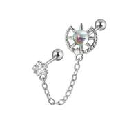 Trendy Stainless Steel Double Pierced Chain Ear For Women Colorful Zircon Piercing Earring Fashion Jewelry Versatile Ornament