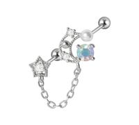 Trendy Stainless Steel Double Pierced Chain Ear For Women Colorful Zircon Piercing Earring Fashion Jewelry Versatile Ornament