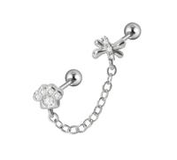 Trendy Stainless Steel Double Pierced Chain Ear For Women Colorful Zircon Piercing Earring Fashion Jewelry Versatile Ornament