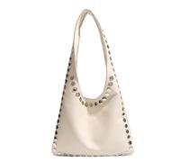 Trendy Studded Shoulder Bag Large Capacity PU Leather Tote Handbag | Studded Motorcycle Inspired Style with Scratch PU for Commuters and Trend Seekers