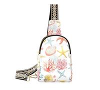 trendy Style Coral Starfish Shells Animals Soft Green Blue White bags for men leather small sling bag for hiking