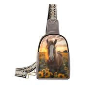 trendy Sunflower Sunset Horse sling bag men leather fanny pack crossbody bags for travel, Sunflower sunset horse, 1 size, Sunflower Sunset Horse, 1 size