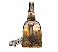 trendy Sunflower Sunset Horse waterproof sling bag anti-theft sling bags for women for hiking, Sunflower sunset horse, One Size