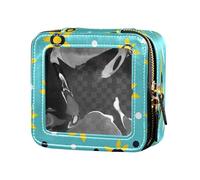 Trendy Susan Flower Polka Dots Cyan Mini Clear Makeup Bag Clear Toiletry Bag for Traveling
