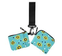 Trendy Susan Flower Polka Dots Cyan Women's Card Cases Change Holder Small Portable Money Organizers with Zipper Pocket for Lady 2 Pcs