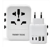 Trendy Techz Universal Travel Adapter Worldwide with 2 USB C and 2 USB A Ports, Universal Plug Adaptor UK to World, International Adapter for EU, USA, UK, Australia, Thailand.Not a Voltage Converter.