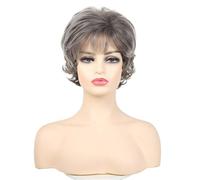 Trendy Temperament Woman Short Curly Hair Gray Fluffy Small Volume Chemical Fiber Wig Head Cover