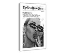 Trendy The Times Poster Vintage Black And White Newspaper Canvas Wall Art Funky I Don't Care Posters Room Aesthetic Magazine Pictures Room Decor for Teen Girl Dorm Frame-style 20x30inch(50x75cm)