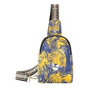 Trendy Tigers Mustard Yellow and Denim Blue crossbody sling bags anti-theft sling bag for men for day pack, tigers Mustard Yellow and Denim Blue, One Size