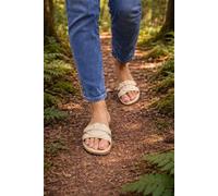 Trendy Trotters Gold Canvas Woven Flat Slider Sandals - Women’s Lightweight Summer Shoes - 3