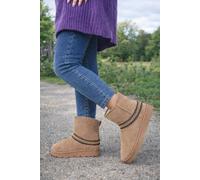 Trendy Trotters Women’s Camel Suede Faux Fur Lined Ankle Boots - Complete With Aztec Trim - 6