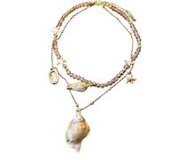 Trendy Two Layer Shell Pendant Necklace Charm Design Collarbone Chain Perfect for Beach Vacation Double Layer Pendant Necklace