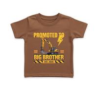 Trendy Tykes Construction Promoted to Big Brother 2026 T-Shirt with Soft Breathable Fabric and Crew Neck, Fun Excavator Print for Boys Ages 2 to 9 Brown
