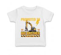 Trendy Tykes Construction Promoted to Big Brother 2026 T-Shirt with Soft Breathable Fabric and Crew Neck, Fun Excavator Print for Boys Ages 2 to 9 White