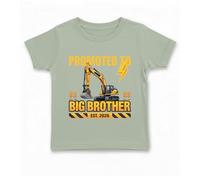 Trendy Tykes Construction Promoted to Big Brother 2026 T-Shirt with Soft Breathable Fabric and Crew Neck, Fun Excavator Print for Boys Ages 2 to 9 Sage Green