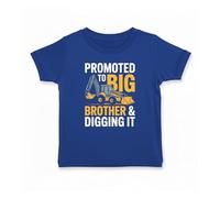 Trendy Tykes Promoted to Big Brother and Digging It T-Shirt for Boys - Digger Construction Sibling Announcement Toddler Kids Tee Royal Blue