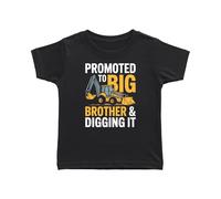 Trendy Tykes Promoted to Big Brother and Digging It T-Shirt for Boys - Digger Construction Sibling Announcement Toddler Kids Tee Black