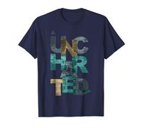 Trendy Uncharted Text Overlay T-Shirt, Men, Navy Blue, X-Large