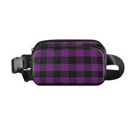 Trendy Waist Bag Fanny Pack for Women Men Teenagers Large Capacity Sling Bag Travel Accessory with, Purple Black Buffalo Plaid Check Tartan Scotland, 8" x 5.3" x 2.3", Retro, Purple Black Buffalo