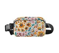 Trendy Waist Bag Fanny Pack Men Women Orange Floral Boho Large Capacity Crossbody Shoulder Bag with Adjustable Strap For Shopping Sports Work, orange Floral Boho, 8" x 5.3" x 2.3", Art, Orange Floral