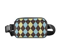 Trendy Waist Pack Crossbody Bag for Men Women Mini Sling Bag Travel Accessory with Adjustable Strap, Blue Argyle Buffalo Plaid Check Tartan Scotland Brown Yellow, 8" x 5.3" x 2.3", Retro, Blue Argyle