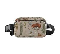 Trendy Waist Pack Crossbody Bag for Women Men Teenagers Small Sling Chest Bag with Adjustable Strap for Shopping Sports Work Vintage Amanita Mushroom Daisy Cottage Butterfly