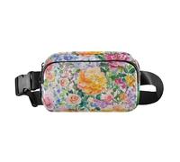 Trendy Waist Pack Crossbody Bag Unisex Adults Flowers Peonies Rose Colorful Multipurpose Chest Belt Bum Bag with Adjustable Strap for Travel Vacation Running, Flowers peonies Rose colorful878, 8" x
