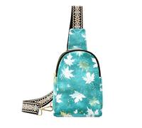 trendy Watercolo Maple Leaves Pattern with Small White Leaves Turquoise Background leather fanny pack leather cross body fanny pack for travel, Watercolo maple leaves Pattern, with small white leaves