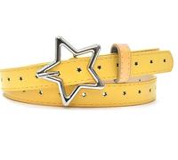 Trendy White PU Leather Belt with Star Buckle for Dresses & Jeans - Adjustable Thin Waist Strap for Women, Skinny Elastic Belt for Trousers, High-Waist Outfits, Ladies Rope Chain Stretch (Yellow)