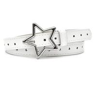 Trendy White PU Leather Belt with Star Buckle for Dresses & Jeans - Adjustable Thin Waist Strap for Women, Skinny Elastic Belt for Trousers, High-Waist Outfits, Ladies Rope Chain Stretch (White)