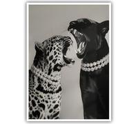 Trendy Wild Cats Posters Elegant Leopard and Panther in Pearls Wall Art Fashion Black and White Canvas Prints Chic Animal Photography Jungle Aesthetic for Girls Room Apartment Bedroom 16x24in Unframed