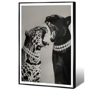 Trendy Wild Cats Posters Elegant Leopard and Panther Wall Art Fashion Black and White Canvas Prints Chic Animal Photography Jungle Aesthetic for Girls Room Apartment Bedroom 12x16in Metal Black Frame
