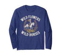 Trendy Wild Horses Cowgirl Flowers Country Farm Horseback Long Sleeve T-Shirt