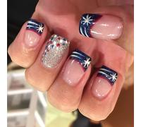 Trendy with Short French Tips Patterns 24 Pieces Independence Day Stick on Nails for Easy Application Acrylic Nail