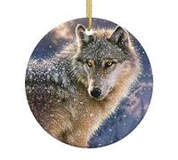 Trendy Wolf Christmas Tree Ceramic Hanging, Christmas Ornament 2022,3" Double-Sided Printed Ceramic Hanging Decorations