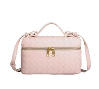 Trendy Woven Crossbody Purse Bag for Women Cute Shoulder Bag Square Box Bags Mini PU Leather Top Handle Purses Handbag, Pink