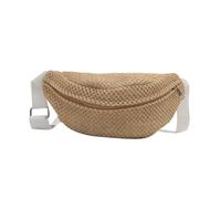 Trendy Woven Straw Crossbody Chest Pack for Women Men Beach Trip Holiday Waist Pouches Belt Bag with Adjustable Strap Casual Crossbody Bag