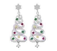 Trendy Zircon Christmas Tree Earrings Crystal Star Love Briar Rings Ear Jewelry Wedding Party Earring Gift Christmas Earrings for Girls, フリーサイズ