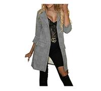 TrendyFashion Ladies Womens Check Dog Tooth Tartan Duster Coat 3/4 Sleeves Checkered Jacket Blazer