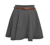 TrendyFashion Skater Belted Skirt Stretch Waist Plain Flippy Flared Jersey Short Skirt Womens Size 8-22